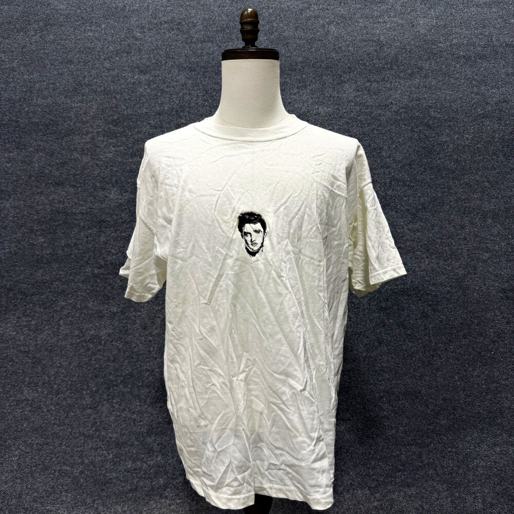 Mens White Graphic T Shirt Face Portrait Minimalist Art Tee Large L